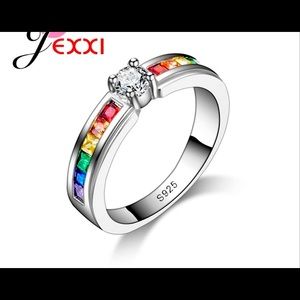 Rainbow CZ Cubic Zirconia 925 Sterling Silver Ring
